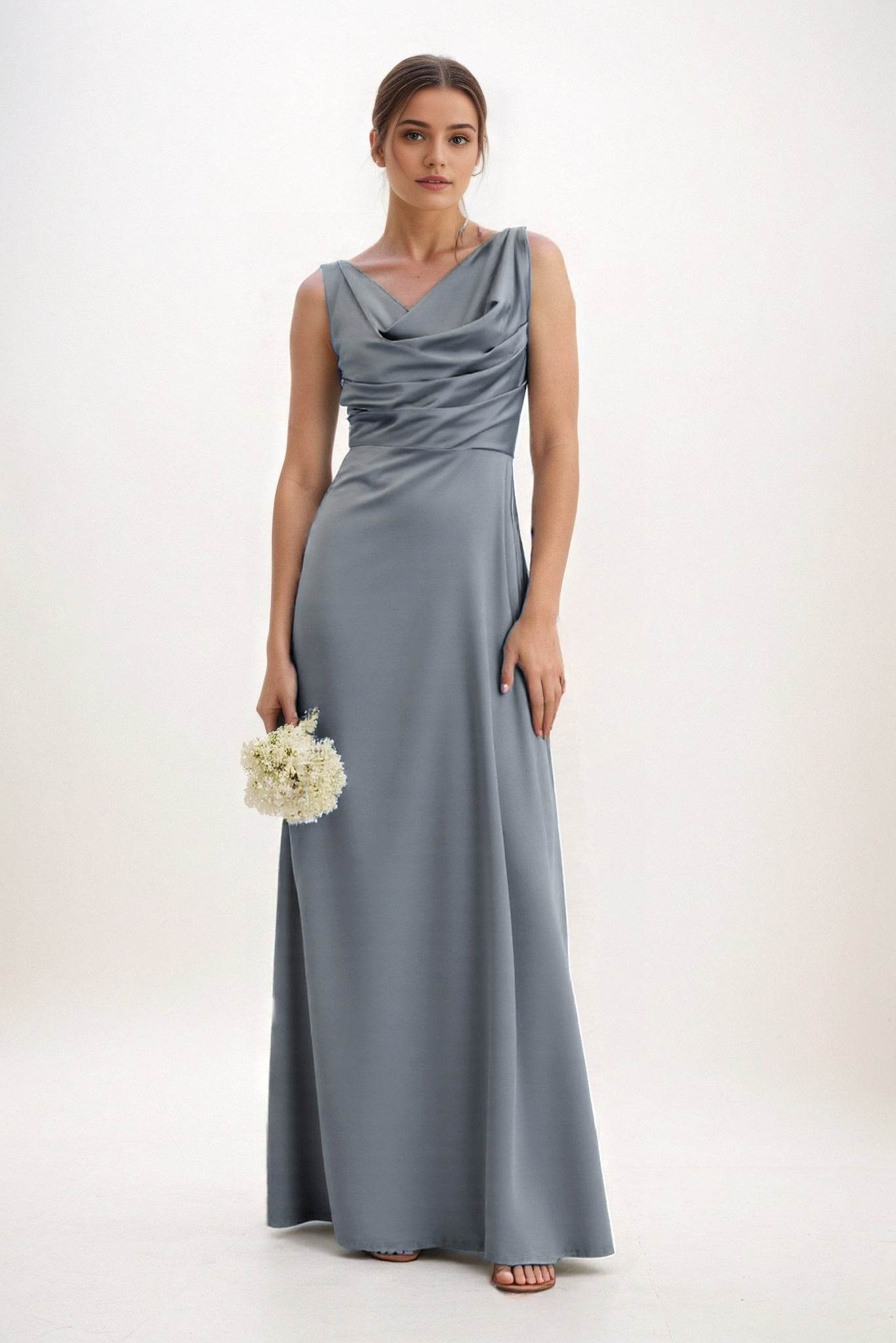 A-Line Maxi Luxe Satin Bridesmaid Dress CB0853 - COCOMELODY